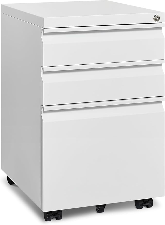 Home Office, Lockable 3 Drawer Filing Cabinet with Wheels