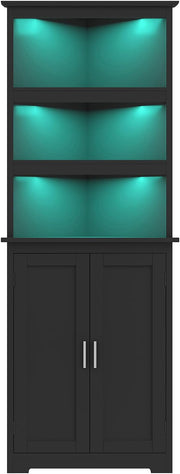 Tall Corner Cabinet with LED Lights, 5-Tier Bathroom Corner Cabinet,living room