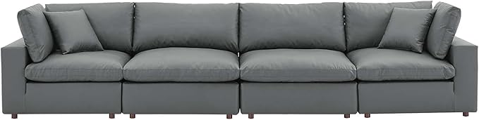 Commix Down-Filled Overstuffed Vegan Leather 4-Seater Sofa