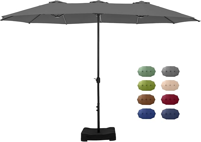 15 ft Rectangle Patio Umbrella with Base Included, Double-Sided Table Umbrella with Crank