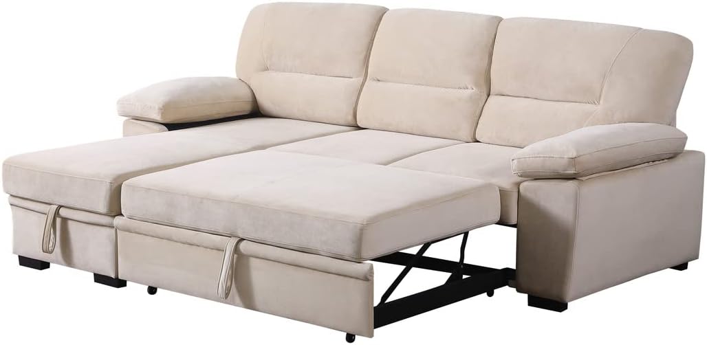 Sectional Pull Out Bed, Velvet Upholstered 3 Seats Sofa,Sofas and Couches