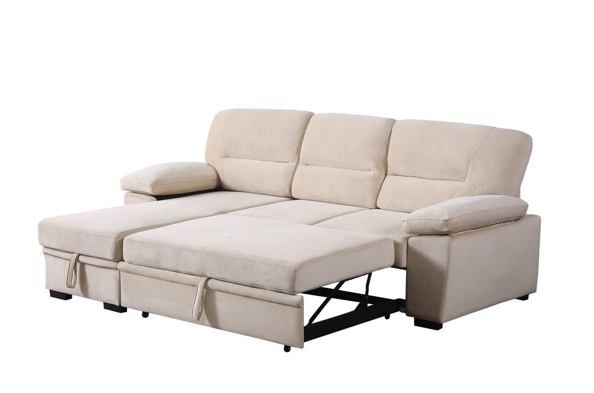 Sectional Pull Out Bed, Velvet Upholstered 3 Seats Sofa,Sofas and Couches