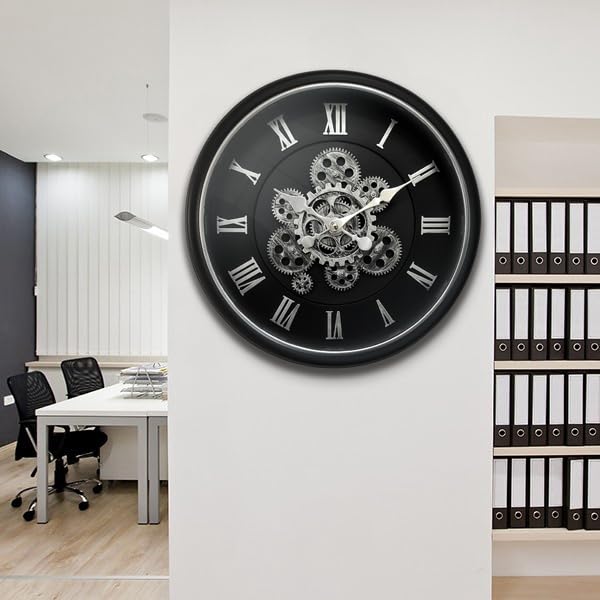 18 Inch Large Gear Clock Real Moving Gears Wall Clocks with Glass Cover
