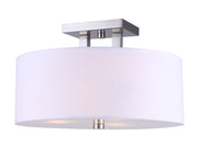 Flush Mount Ceiling Light – Brushed Nickel Finish with White Fabric Shade
