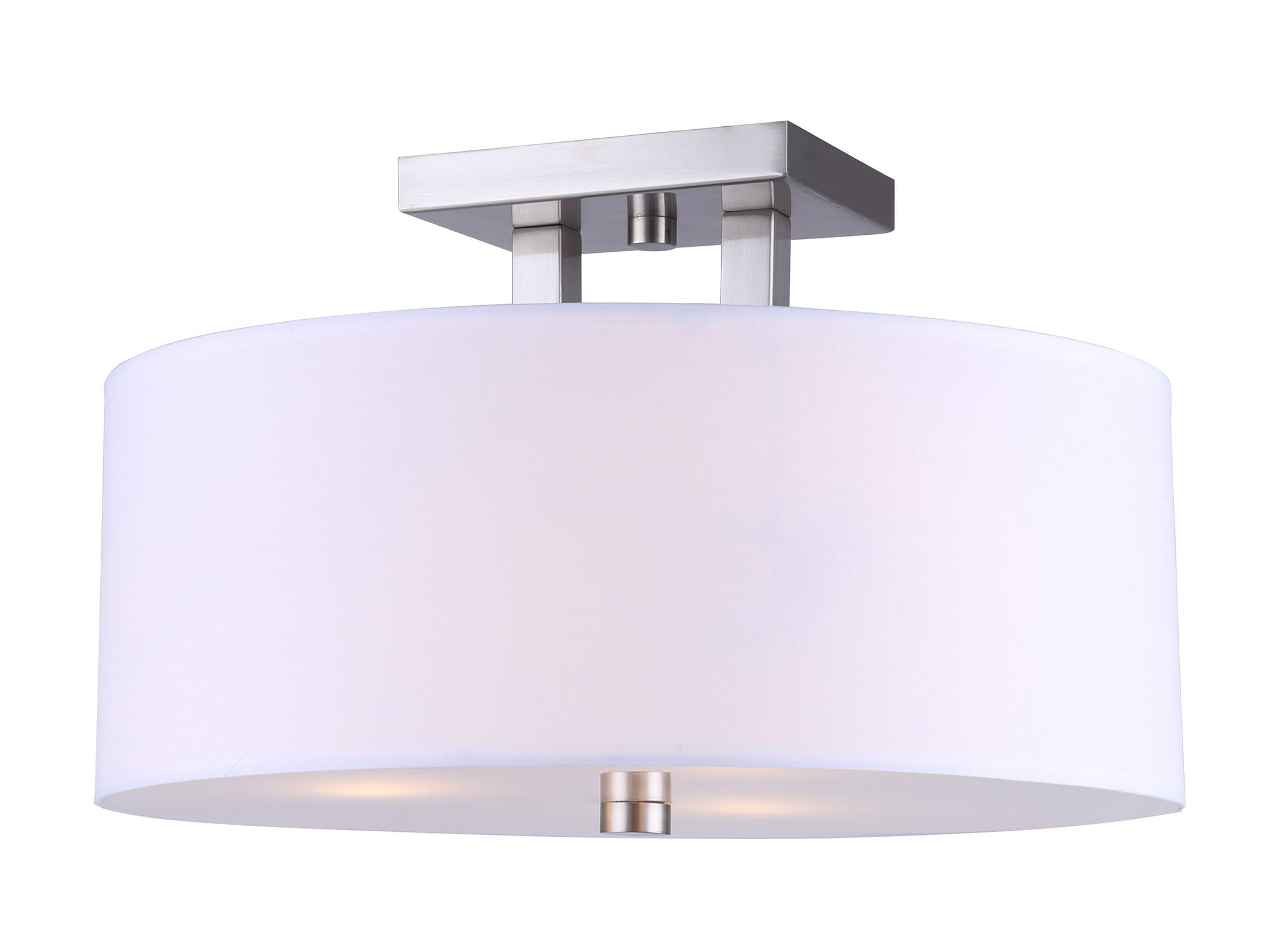 Flush Mount Ceiling Light – Brushed Nickel Finish with White Fabric Shade