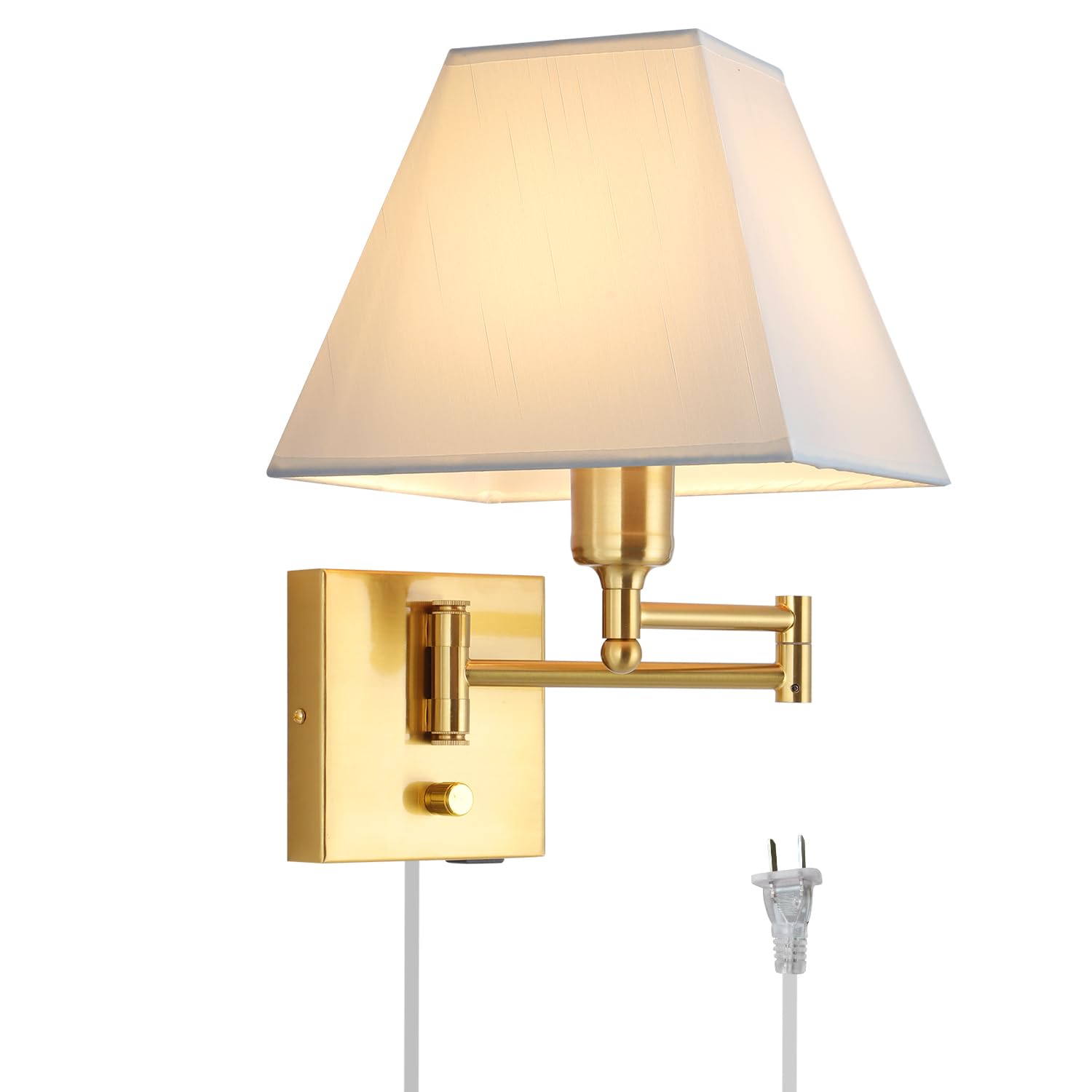 Wall Sconce with Dimmable Switch Swing Arm Wall Lamp Whire Fabric Shade