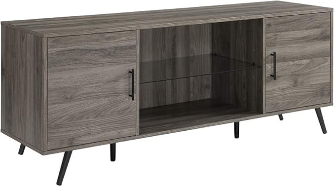 Saxon Mid Century Modern Glass Shelf TV Stand for TVs up to 65 Inches
