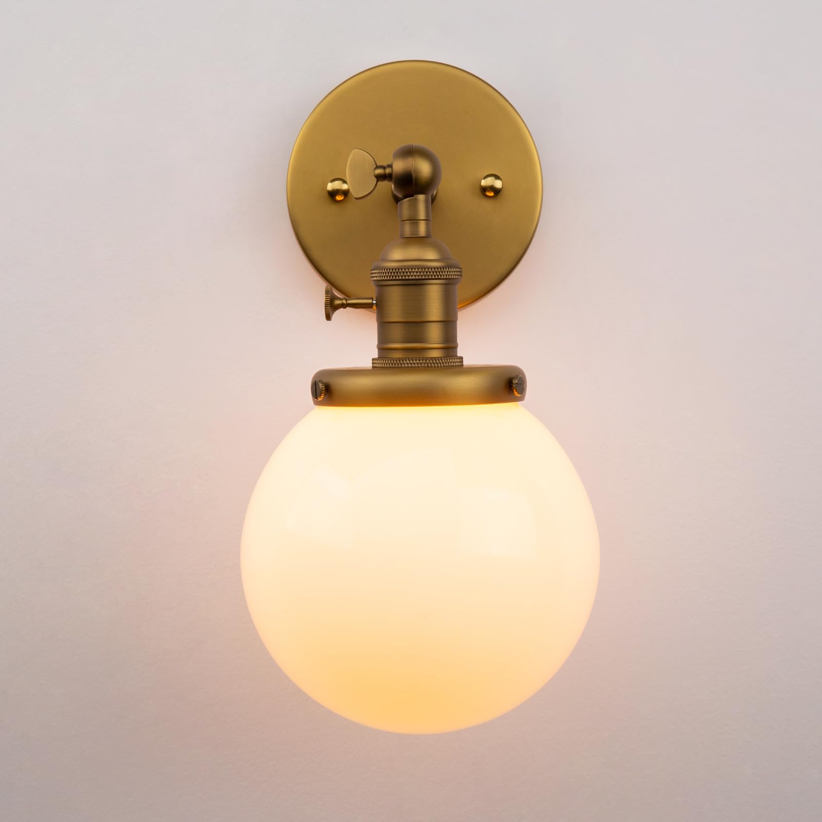 Vintage Wall Sconce Lighting Fixture with 5.9" Round Globe Milk