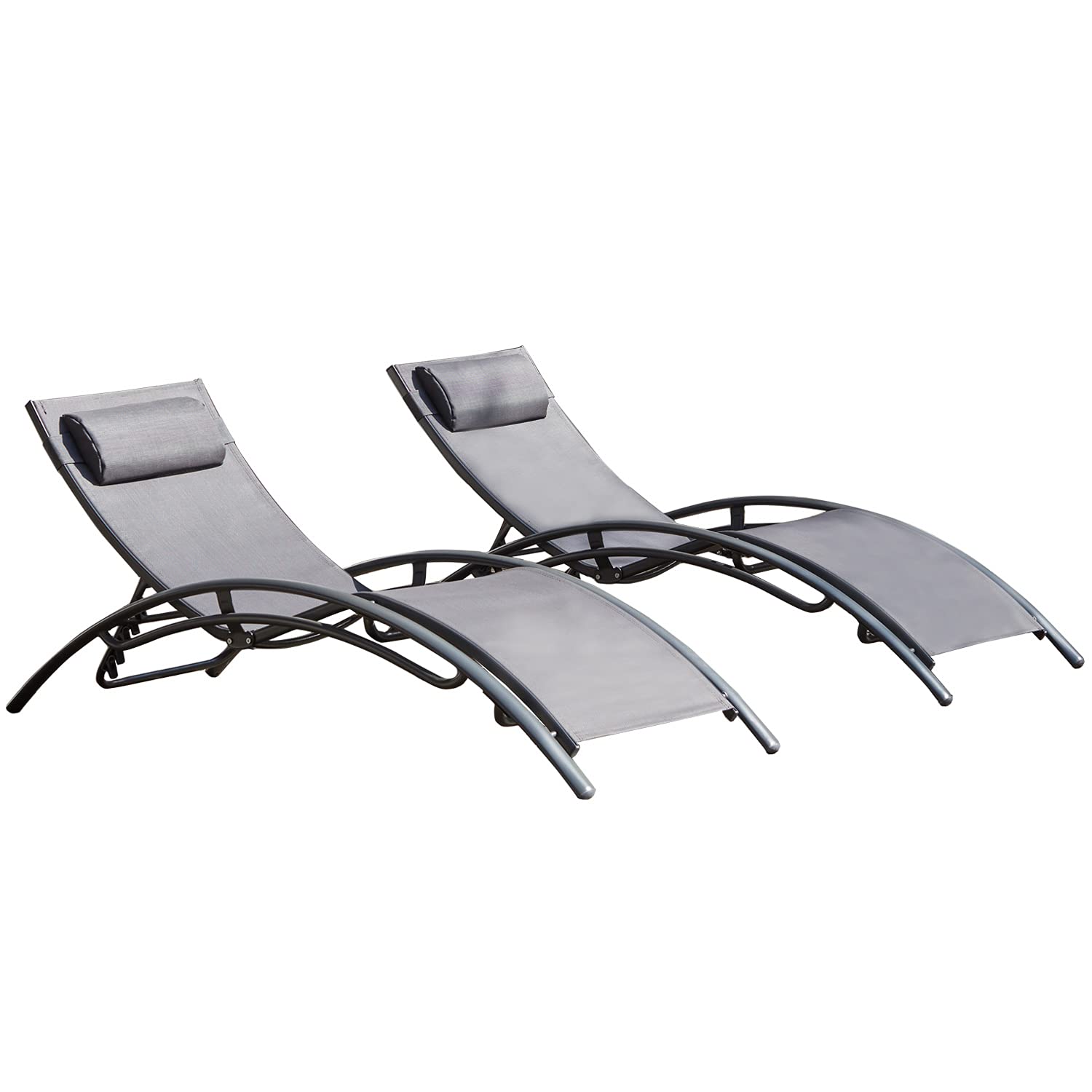 Outdoor Patio Lounge Chair Set of 2,Adjustable Chaise with Pillow,Lounge