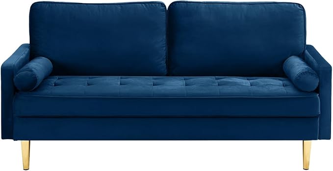 67'' Velvet Sofa Bed, Modern Loveseat with Gold Metal Legs and 2 Bolster Pillows