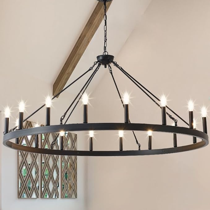 Black Wagon Wheel Chandelier 40 inch,20-Light Farmhouse Wagon Wheel