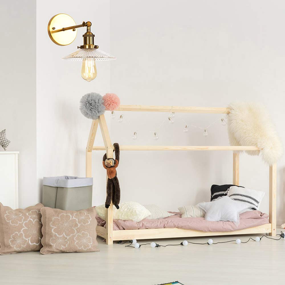 1 Light Adjustable Hardwire Sconce with Ribbed Glass Barnyard Shade, NIUYAO Vintage Glass Wall Sconces Wall Lighting Country Style Swing Arm Lamp (Brass) 498819