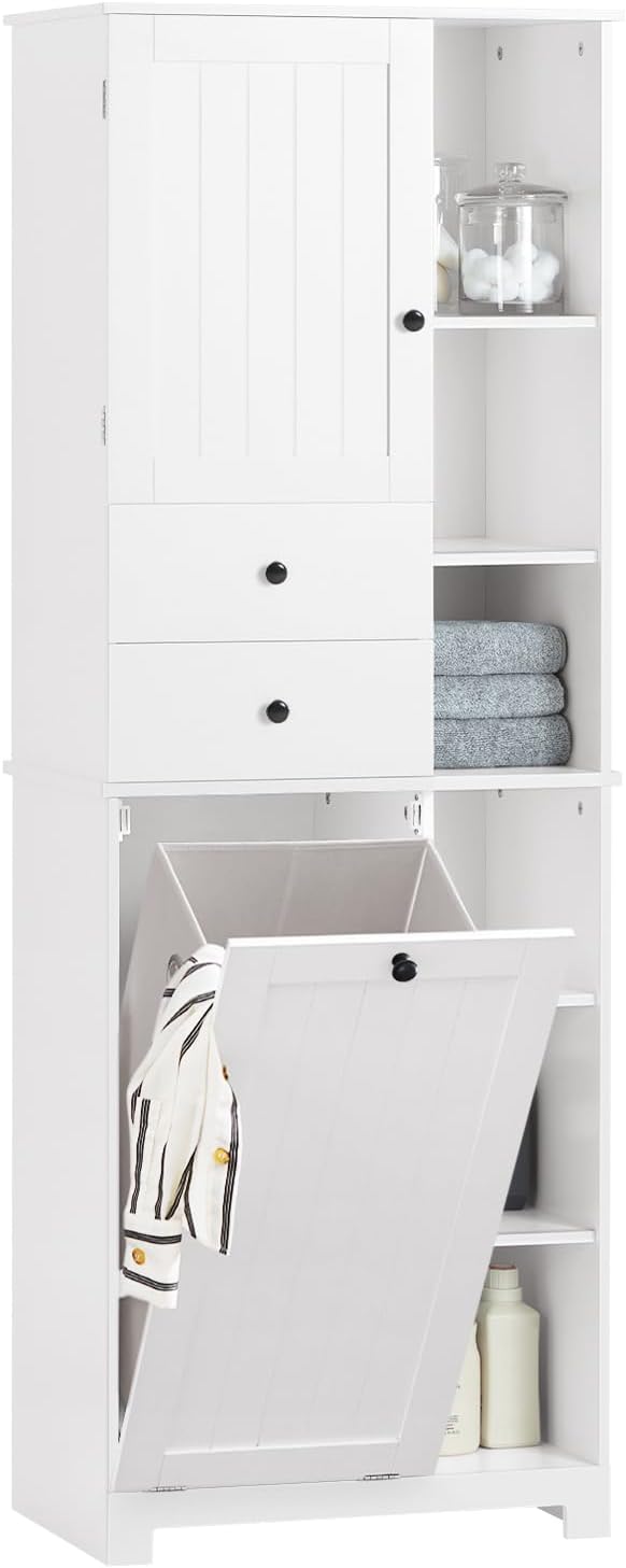 Tilt Out Laundry Cabinet, Floor Standing Storage Cupboard with Basket Hamper Unit