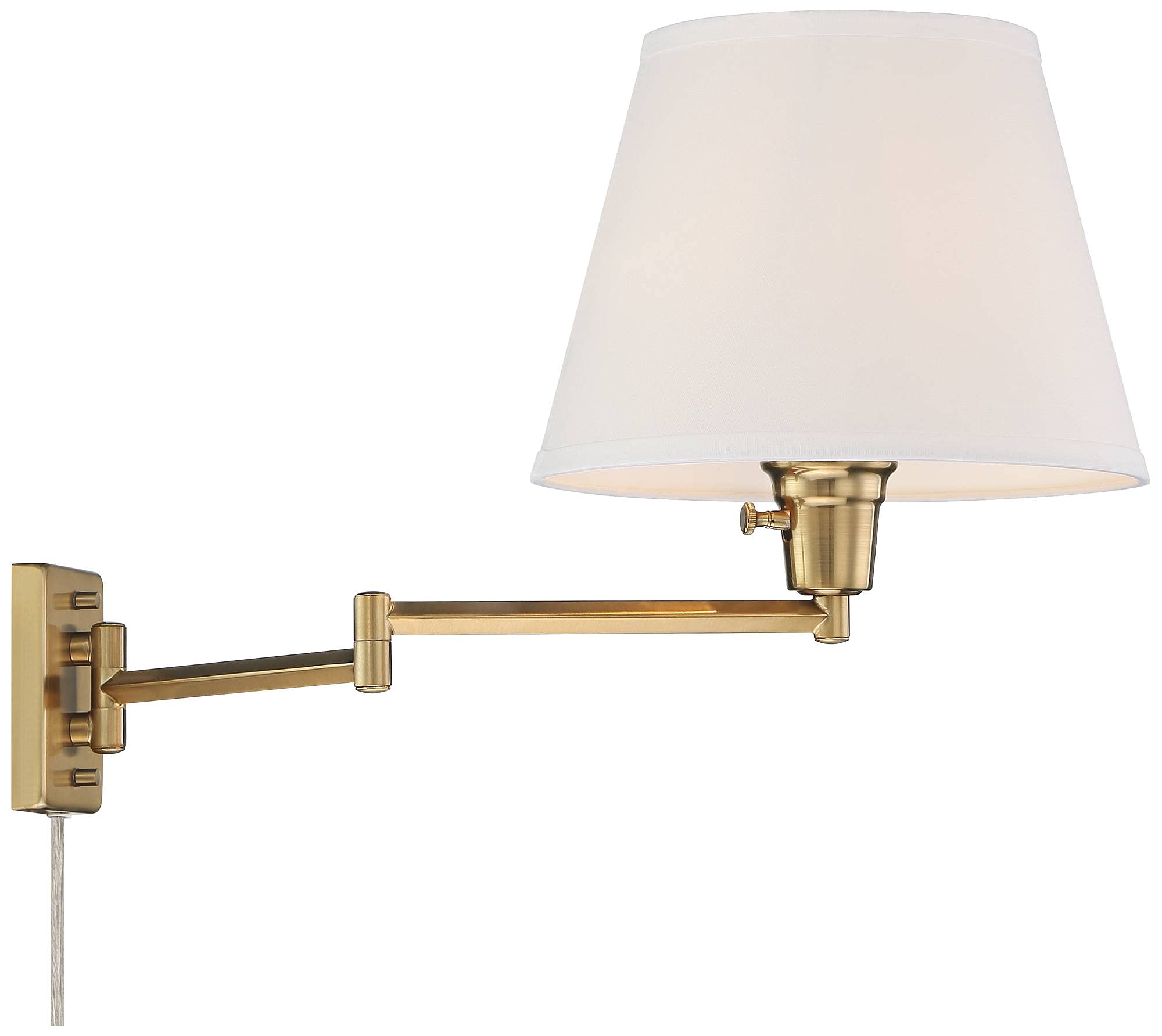 t Modern Swing Arm Wall Lamps Set of 2 Warm Gold Plug-in Light Fixture White Linen