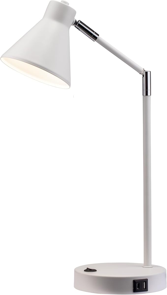 LED Desk Lamp with Dual USB Charging Ports, 100% Metal, 270 Degree Swivel Arms