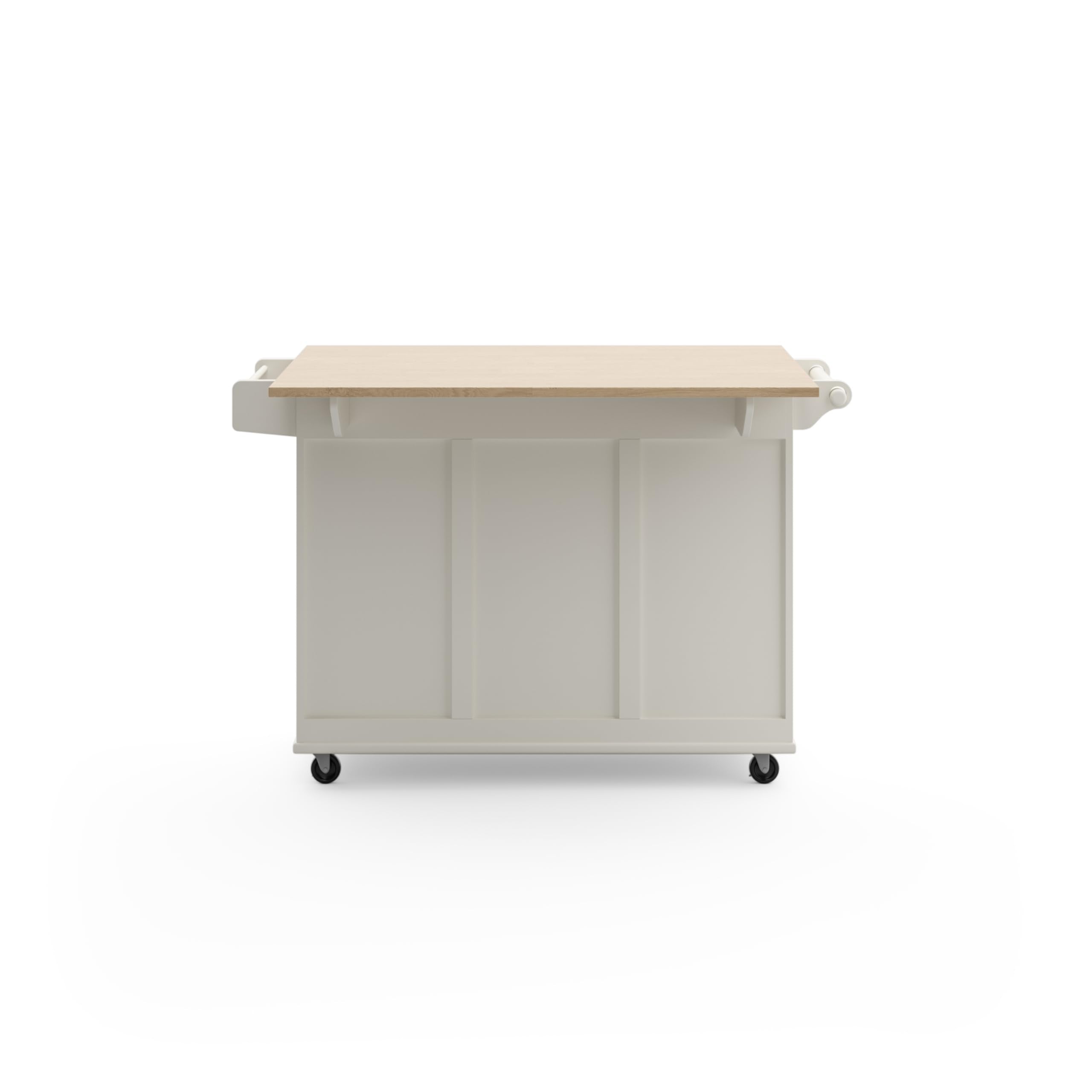 Madison Off-White Mobile Kitchen Island Cart with Wood Drop Leaf Breakfast Bar