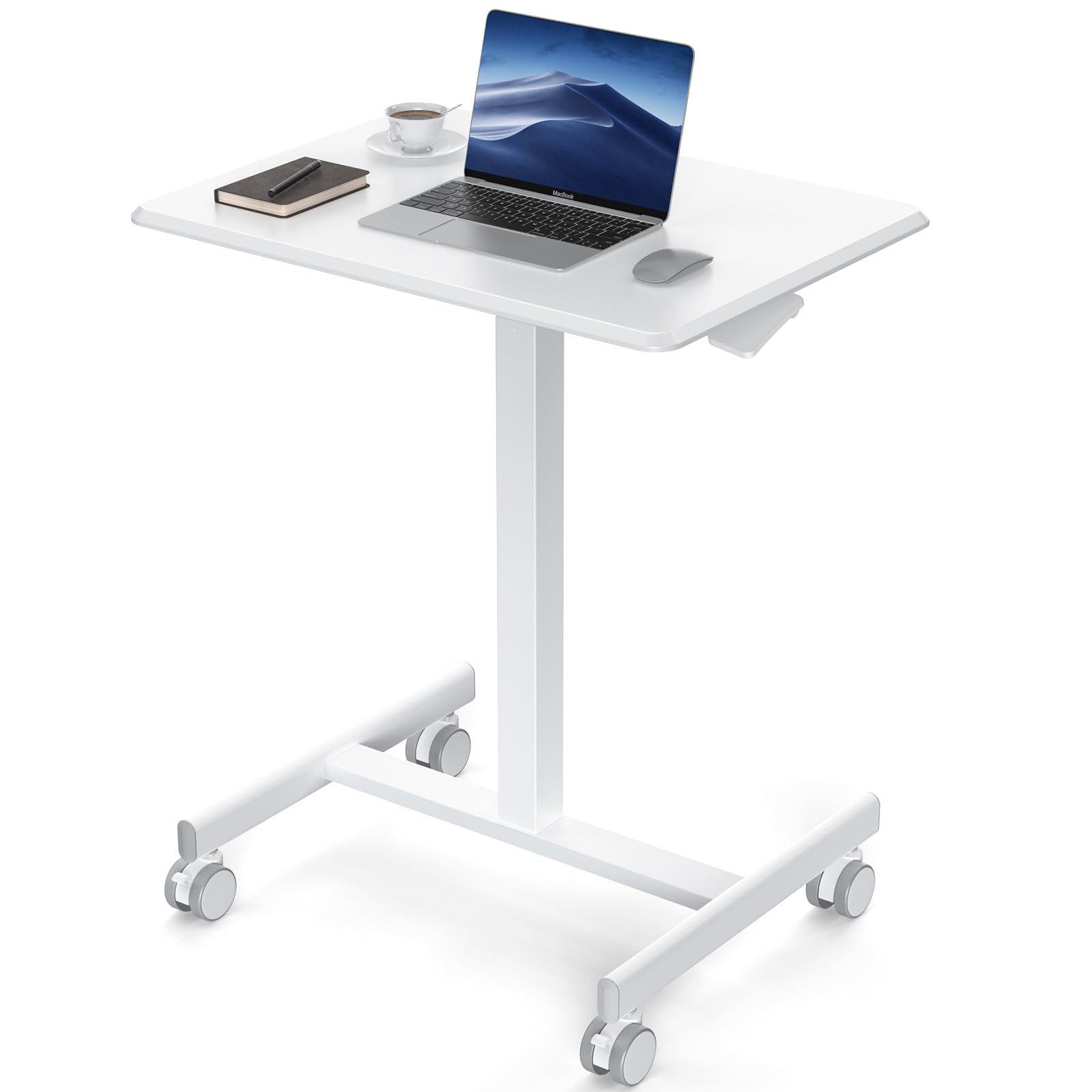 Small Standing Desk Mobile Portable Rolling Laptop PC Table on Wheels Adjustable Height