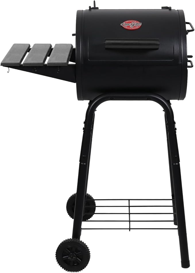 Patio Pro Charcoal Grill and Smoker with Cast Iron Grates, Premium Wood Shelf