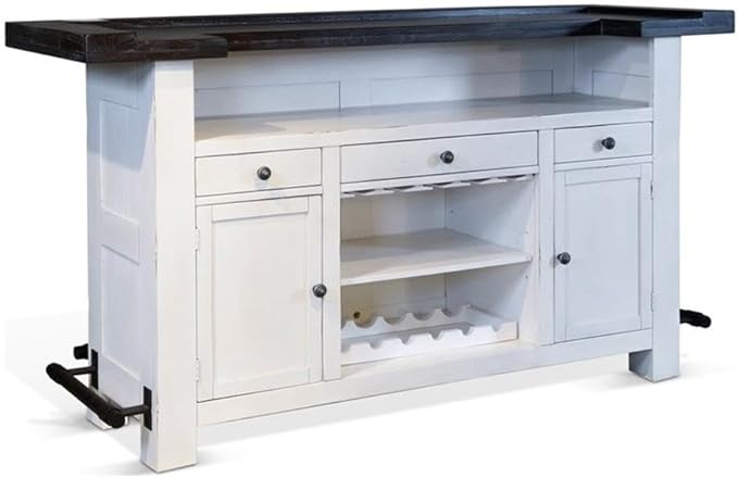 Wood Home Bar with 2 Shelves and 3 Drawers in Brown (43" H x 78" W x 24" D) for Home