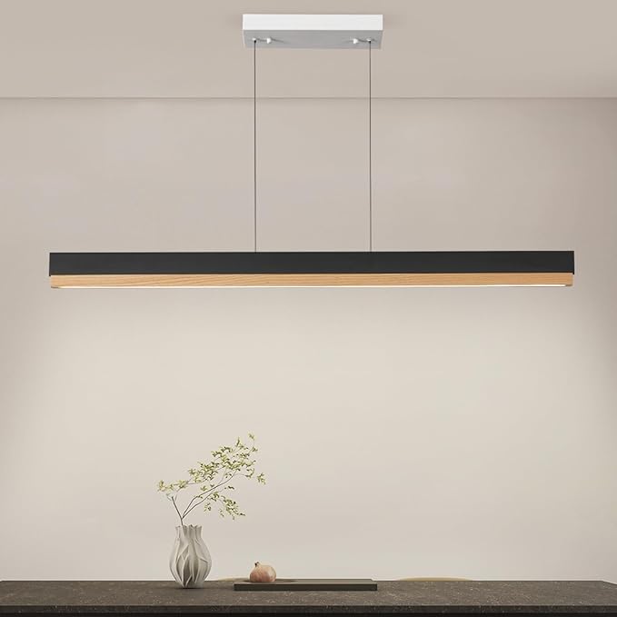 43.3in Wood Kitchen Island Light, Rustic Linear Chandelier, Farmhouse Pendant Lights