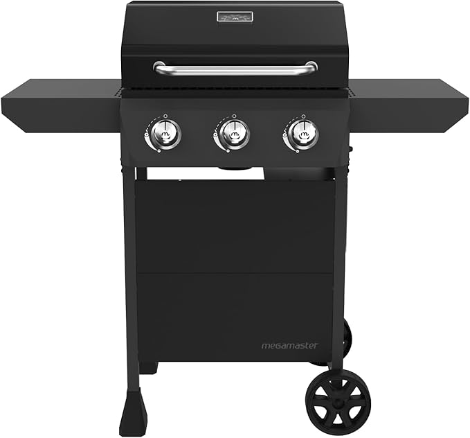 3-Burner Propane Gas Grill with Folding Side Tables, 30,000BTUs