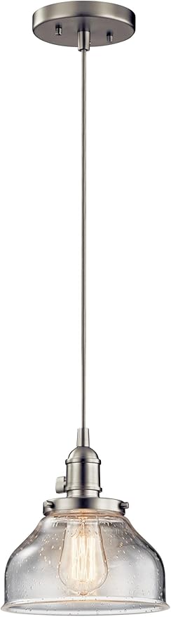Avery 8.5" 1 Light Bell Mini Pendant with Clear Seeded Glass Chrome