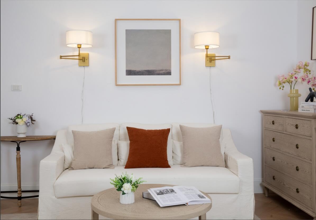 Sconce Swing Arm Wall Lamp with Double Metal Arm and Huge Circle