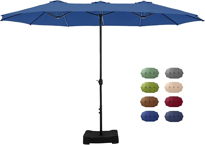 15 ft Rectangle Patio Umbrella with Base Included, Double-Sided Table Umbrella with Crank