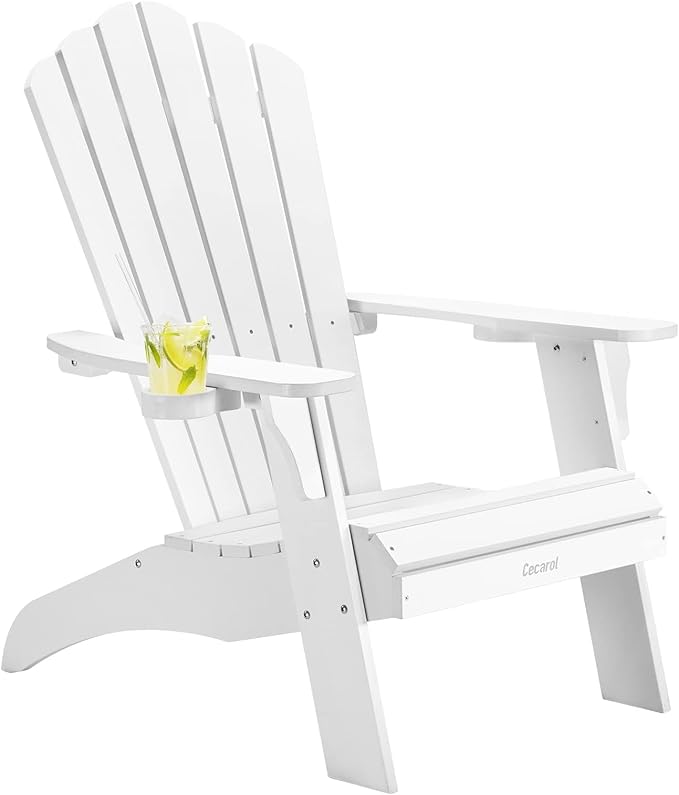 Oversized Adirondack Chair Plastic, Outdoor Fire Pit Chair with Cup Holder