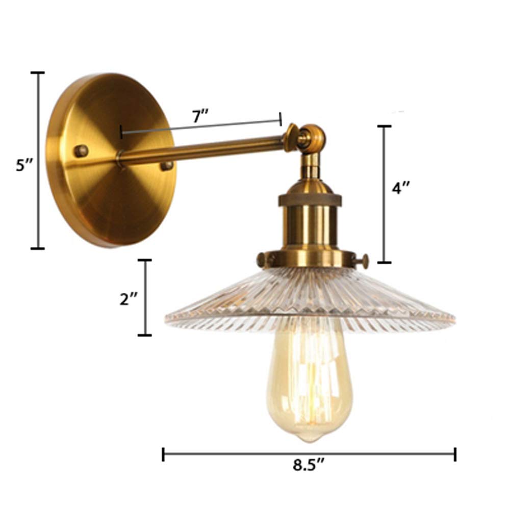 1 Light Adjustable Hardwire Sconce with Ribbed Glass Barnyard Shade, NIUYAO Vintage Glass Wall Sconces Wall Lighting Country Style Swing Arm Lamp (Brass) 498819