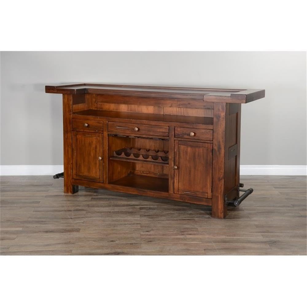 Wood Home Bar with 2 Shelves and 3 Drawers in Brown (43" H x 78" W x 24" D) for Home