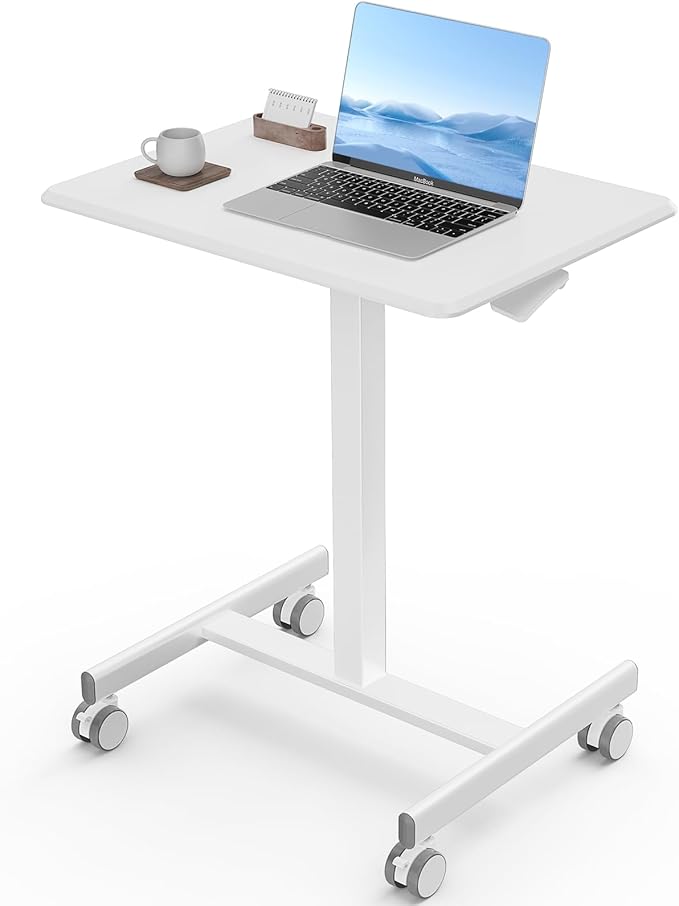 Small Standing Desk Mobile Portable Rolling Laptop PC Table on Wheels Adjustable Height
