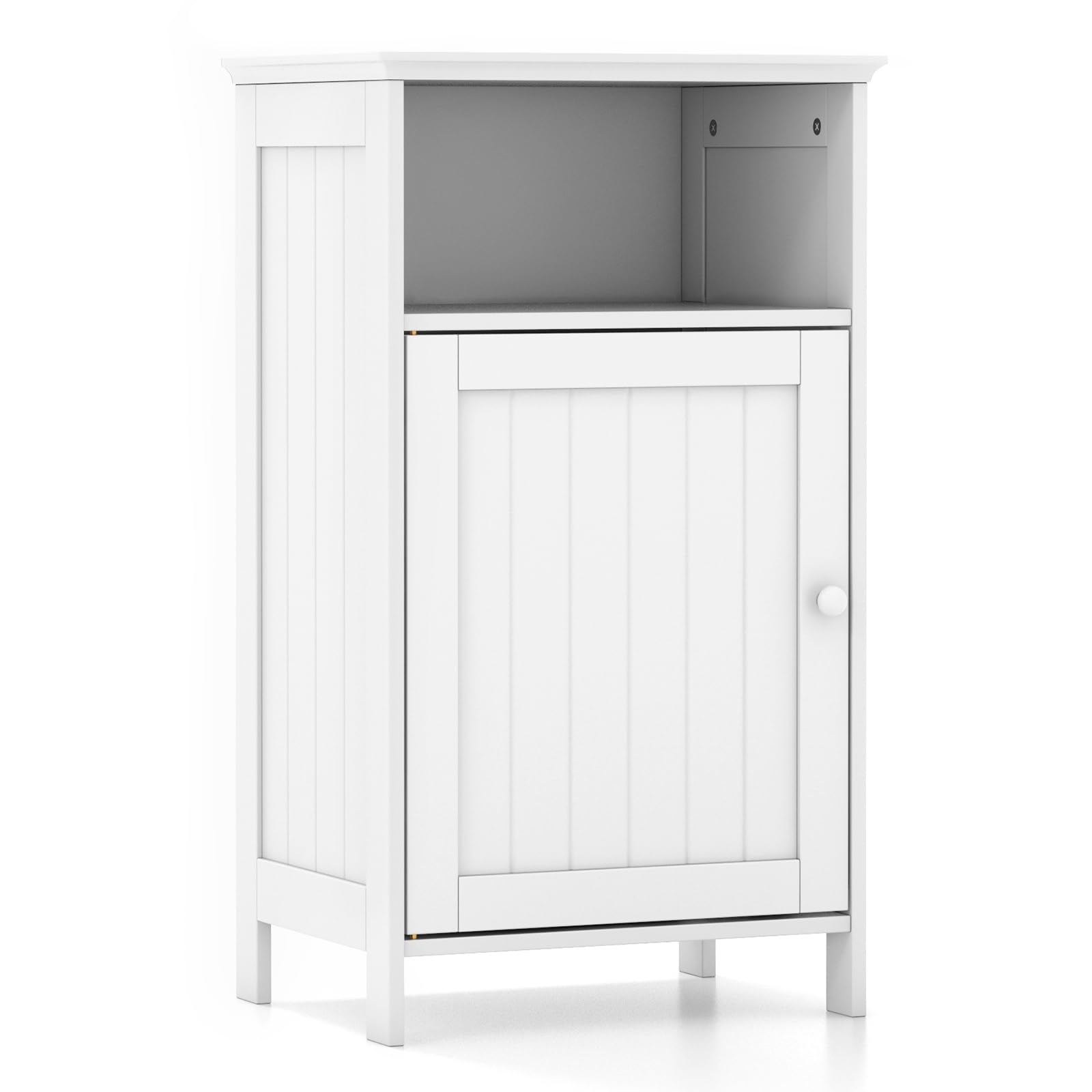 Bathroom Storage Cabinet, Wood Floor Side Cabinet with Doors, Adjustable Shelves