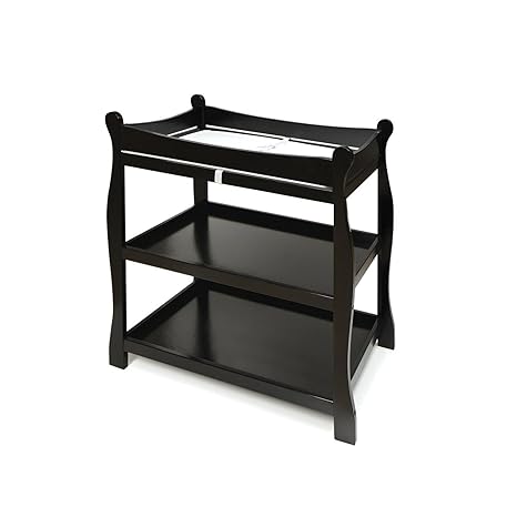 Sleigh Style Baby Changing Table with Pad, Nursery Furniture with Storage - White