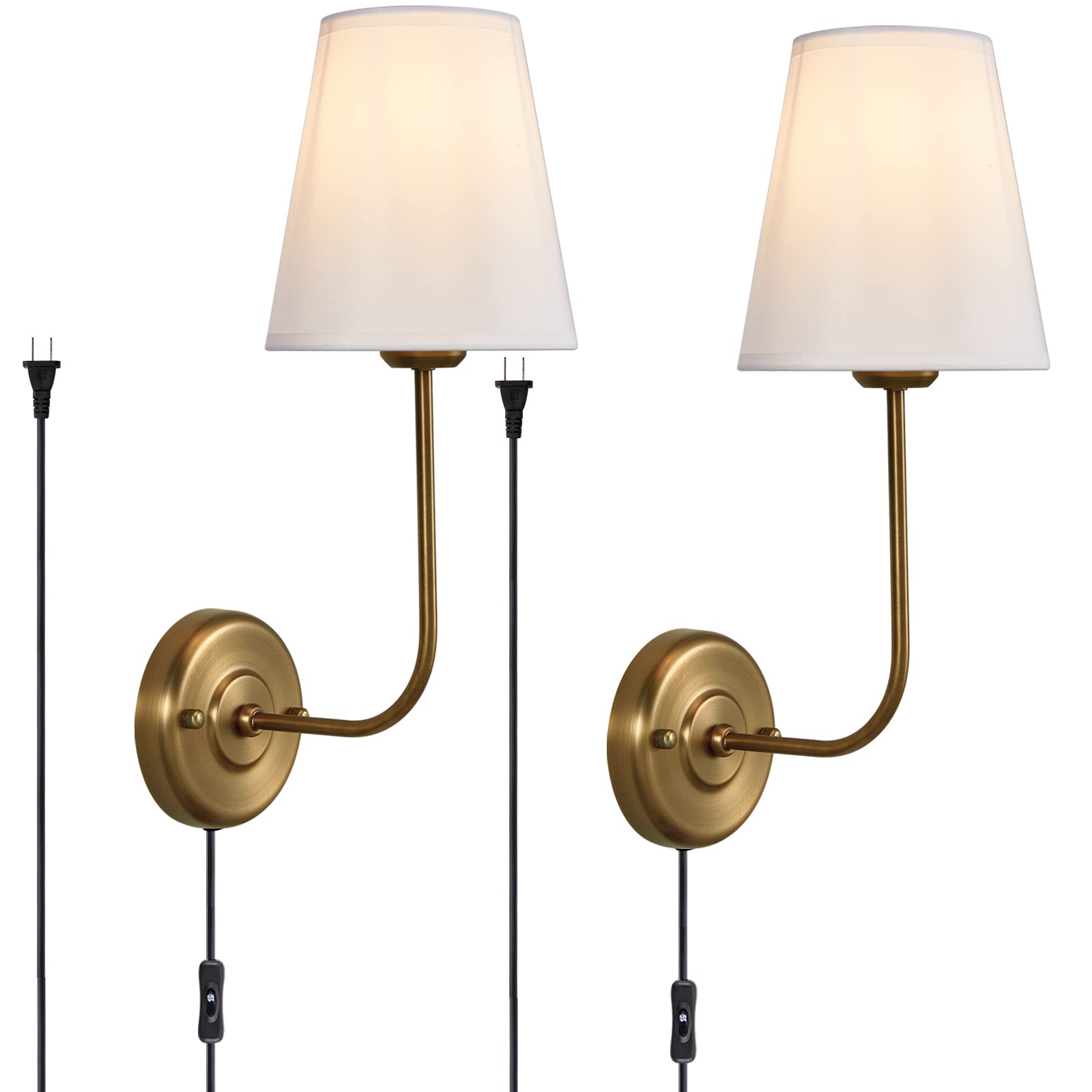 Sconce Set of Two 2 Pack Pulg in Antique Brass Lightfixture Vintage Industrial