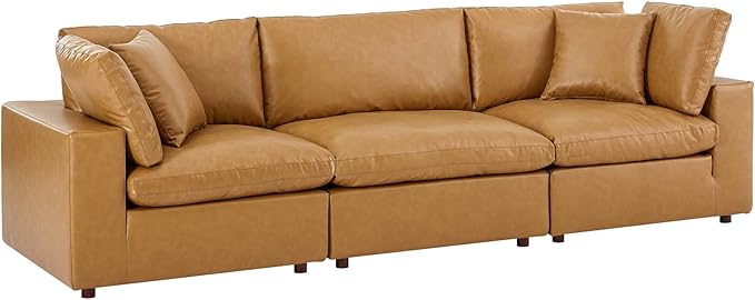 Commix Down-Filled Overstuffed Vegan Leather 4-Seater Sofa