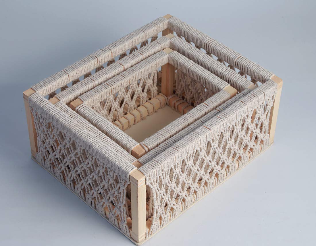 Macrame Baskets for Storage Set of 3, White Decorative Storage Bin for Living Room
