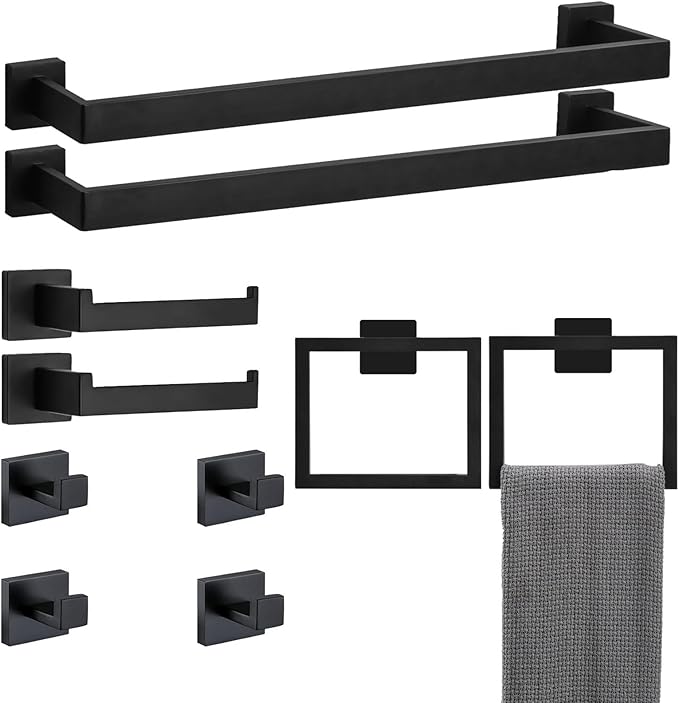 15 Pieces 23.6-Inch Bathroom Hardware Accessories Set,Black TStainless Steel Bathroom