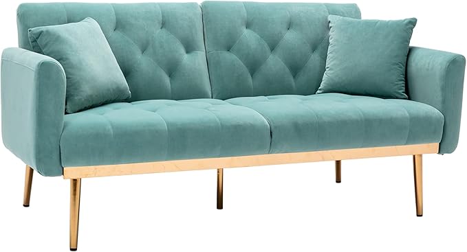 63" Loveseat Sofa Accent Sofa, Mid Century Modern Velvet Fabric Couch