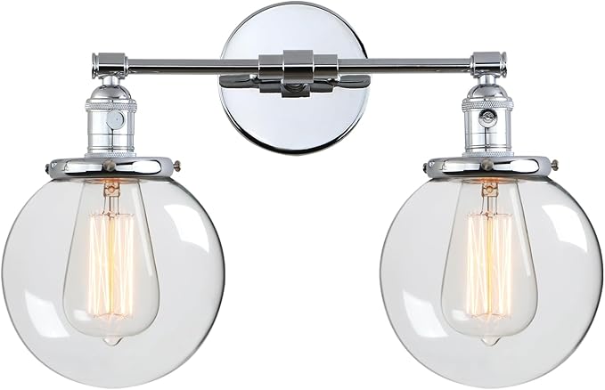 Industrial Wall Light Hardwired Double Wall Sconce with 5.9 Inches Round Clear Glass