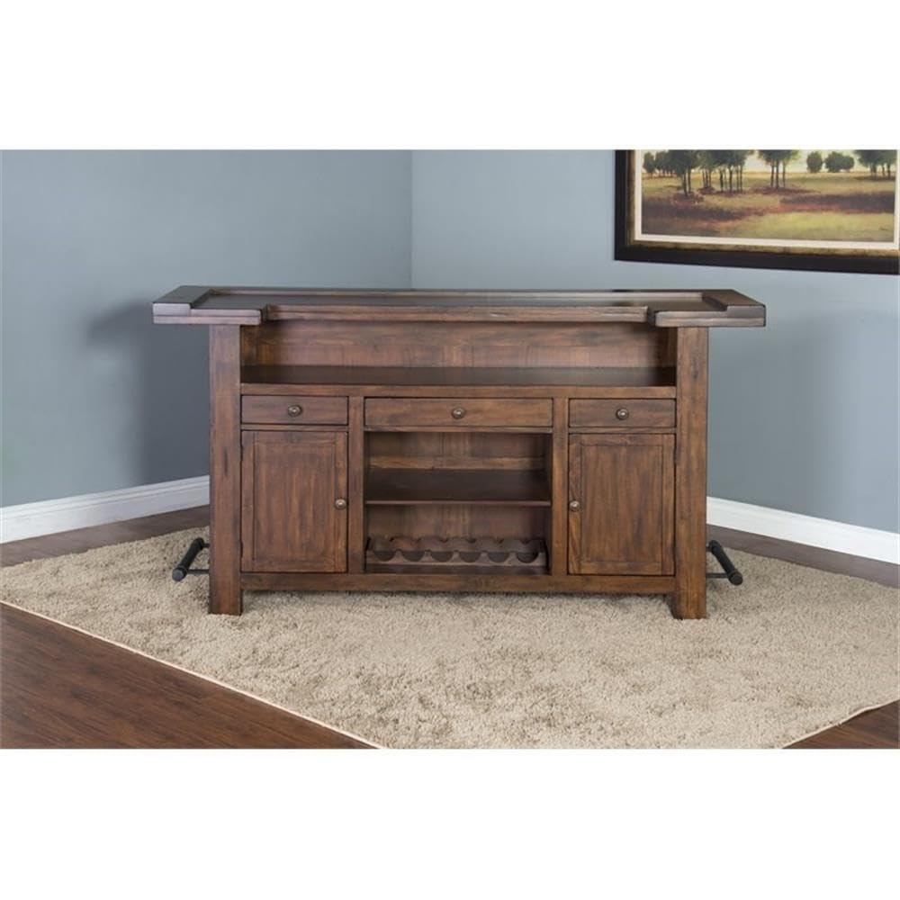 Wood Home Bar with 2 Shelves and 3 Drawers in Brown (43" H x 78" W x 24" D) for Home