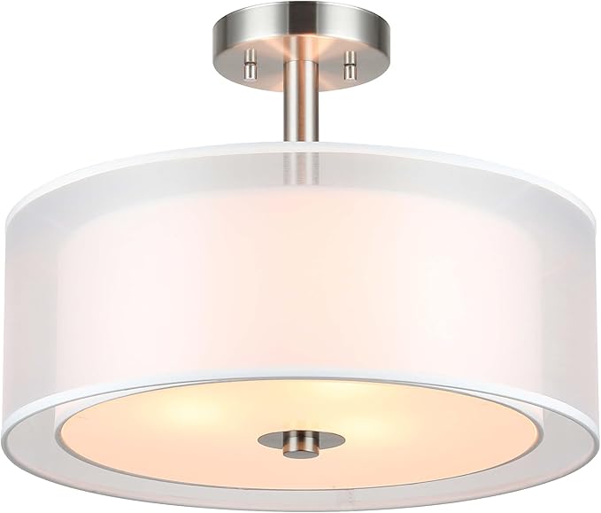 Flush Mount Ceiling Light, 3 Light Drum Semi Flush Light, 16" Close to Ceiling Light