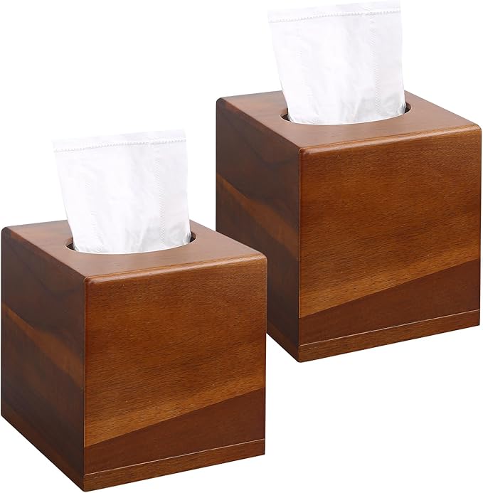 6 Pack Wooden Tissue Box Cover Square - Acacia Wood Tissue Box Holder for Tabletop