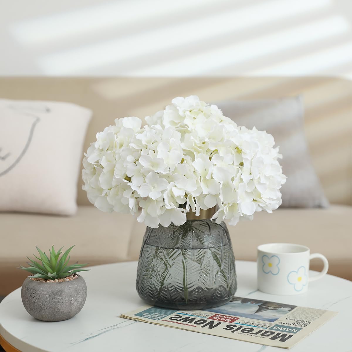 Hydrangea Artificial Flowers -12 pcs Realistic Fake Hydrangea Silk Flowers