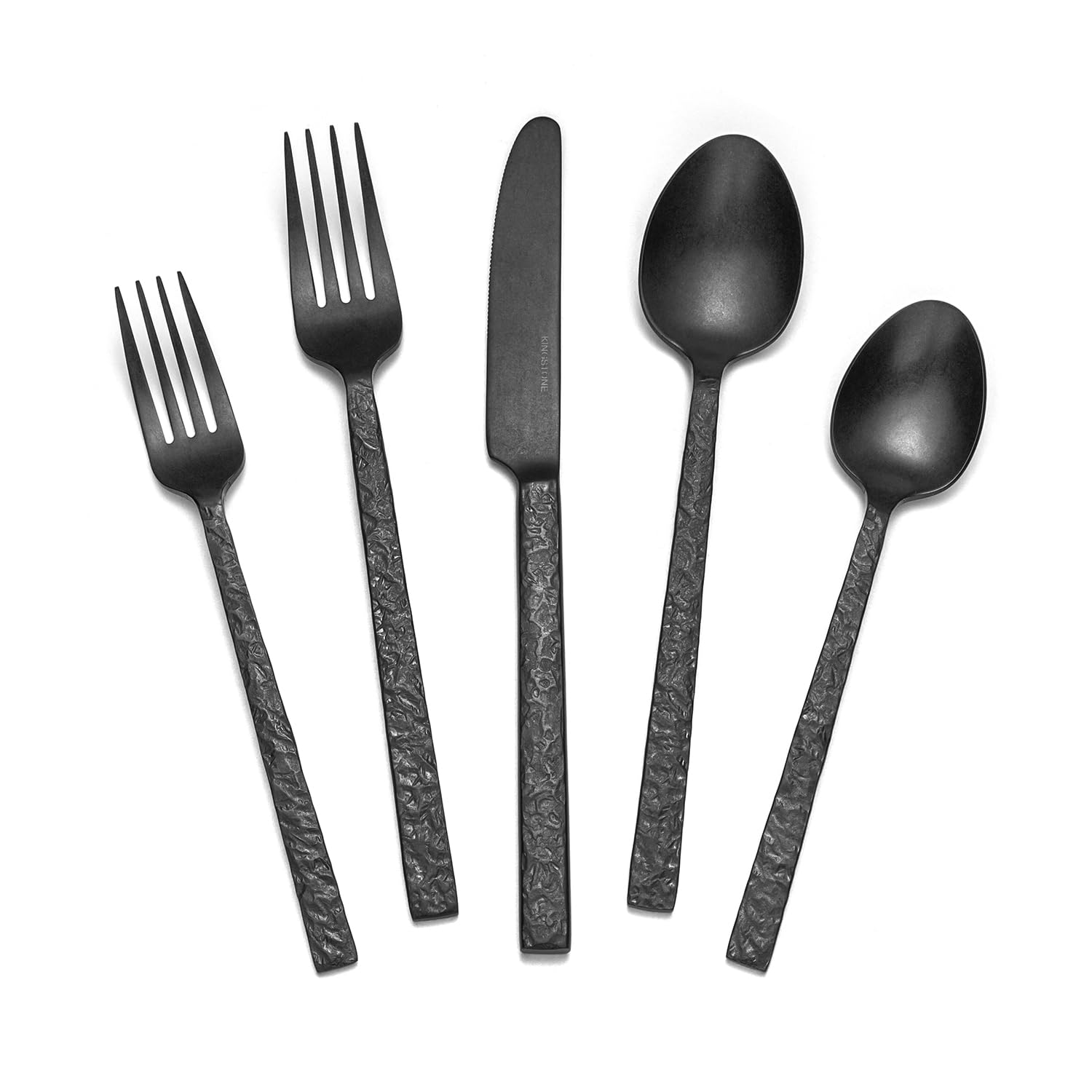 40 Pcs Black Hammered Silverware Set for 8, 18/10 Stainless Steel Heavy Duty Flatware Set