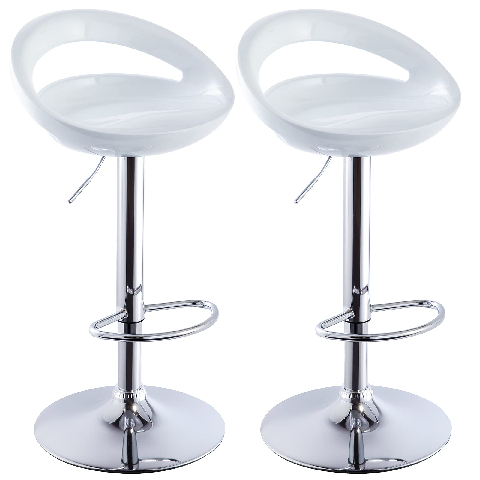 2 ABS Barstools White Adjustable Swivel Bar Chairs 2 PCS for Kitchen Island Pub Bar