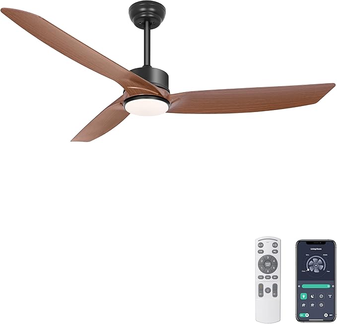 56 Inch Black Ceiling Fan with Lights, Modern 3 Blades Ceiling Fan with Remote/APP Control