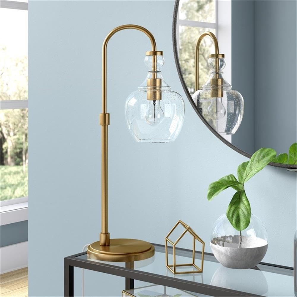 Arc Table Lamp with Glass Shade in Brushed Brass/Seeded, Lamp, Desk Lamp