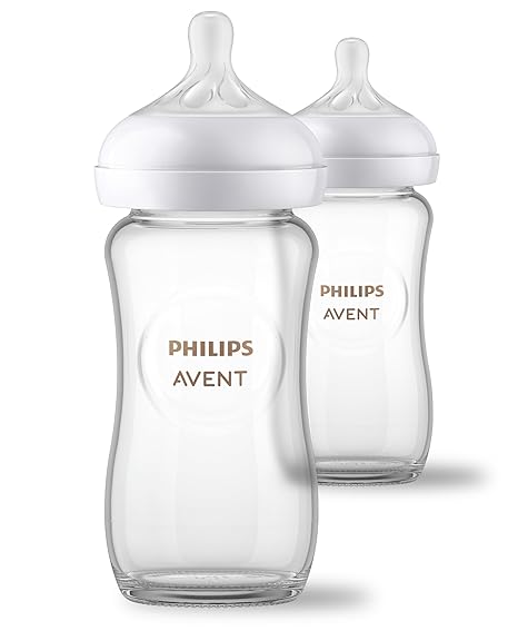 Avent Natural Glass Baby Bottles with Natural Response Nipples (Medium Flow, Flow 3)