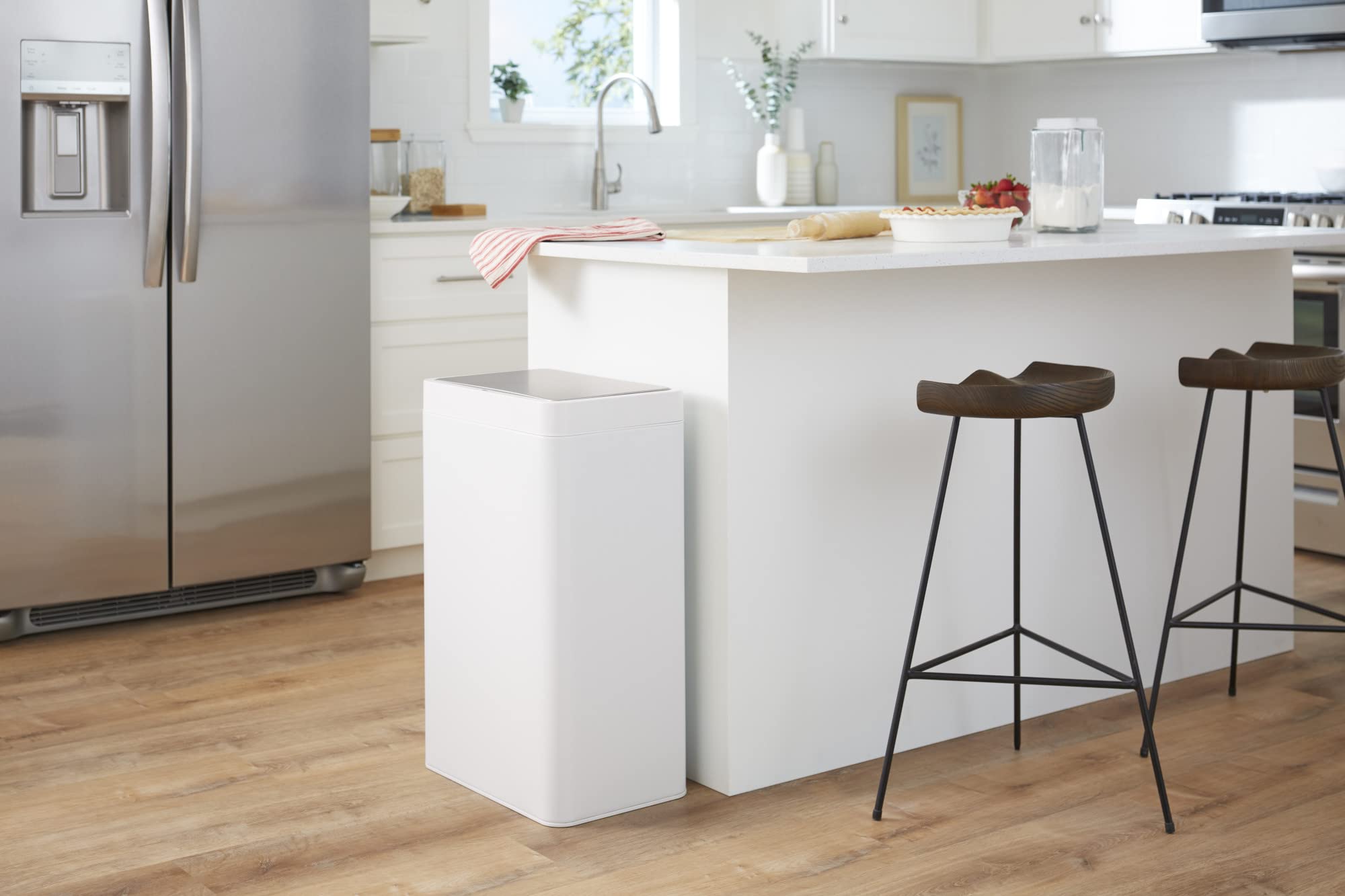 KOHLER 13-Gallon Touchless White Stainless Steel Trash Can, Hands-Free Motion Sensor Lid, Durable, Fingerprint-Resistant, Easy to Clean, K-23825-STW